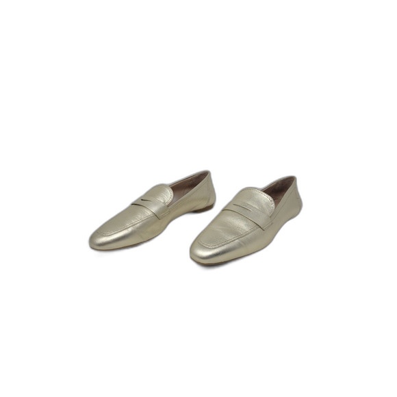Stuart Weitzman Jet Loafer Gold Leather Flats - Picture 4 of 6